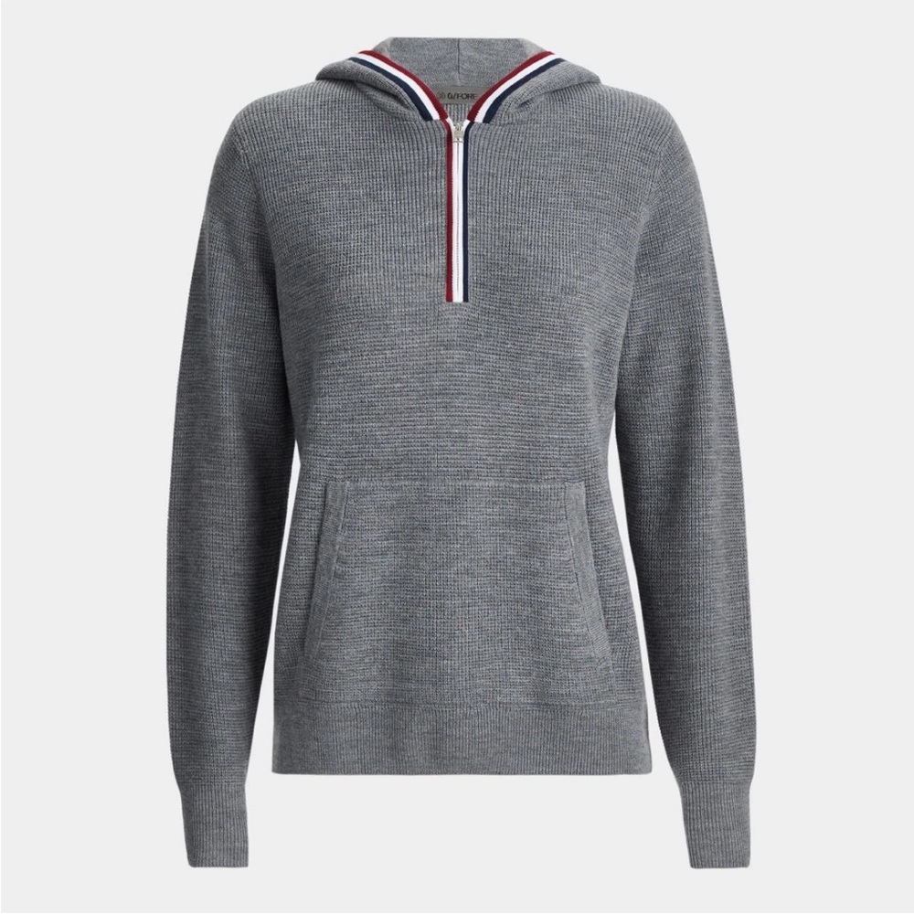 G/FORE WAFFLE STITCH MERINO WOOL HOODED QUARTER ZIP SWEATER